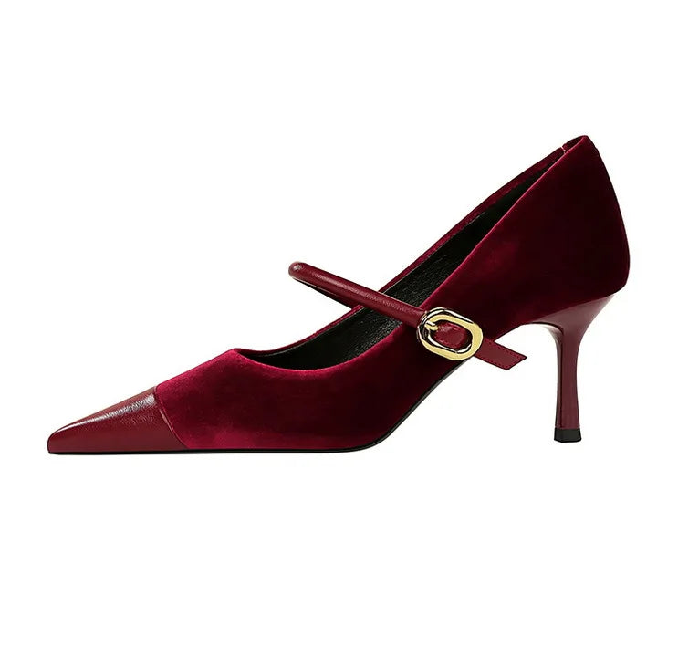 Suede Buckle Design Pumps - Pointed Toe Stilettos Available in 7cm and 10cm Heights