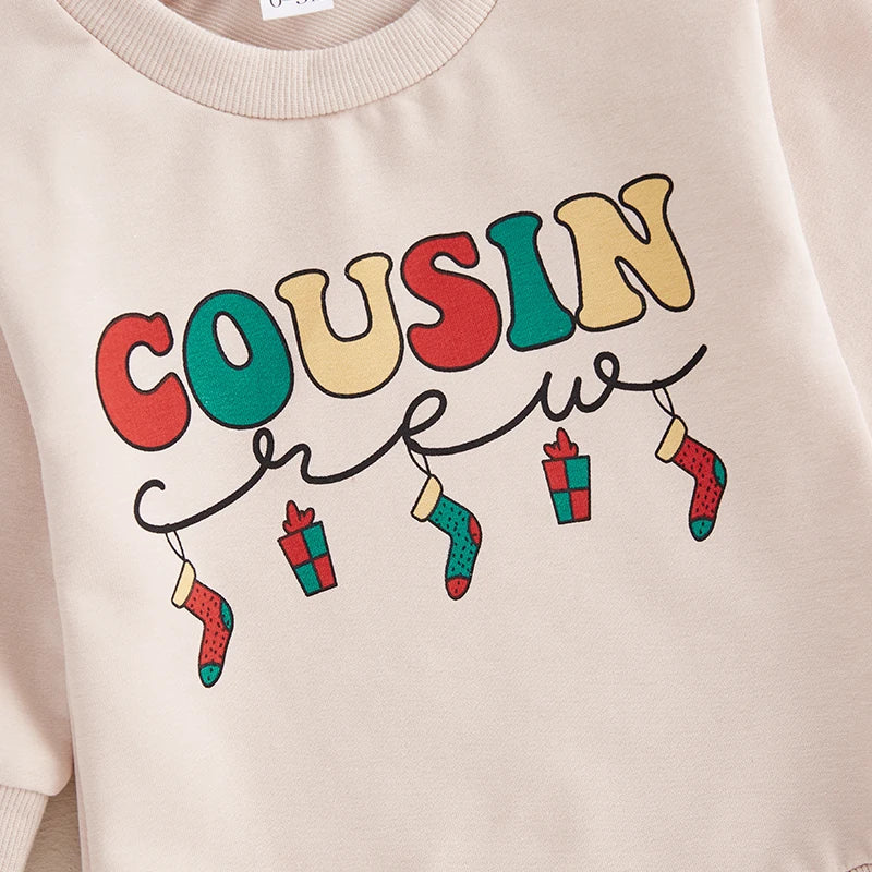 0-18M Baby Boys Girls Christmas Romper Letter Print Crew Neck Long Sleeve Sweatshirt Jumpsuit