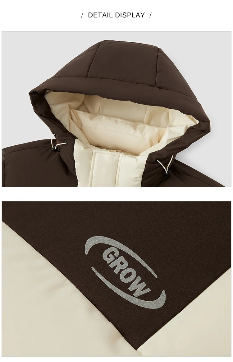 Mid-Length Down Jacket Men - Color Block Hooded Sports Style Winter Coat