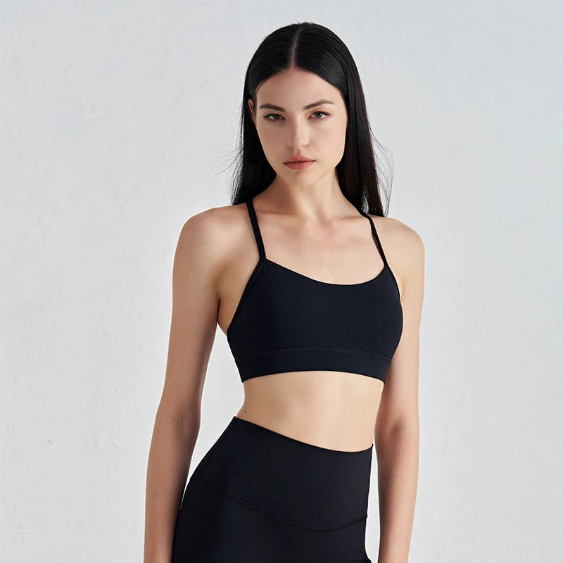 Sling Strap Sports Bra - Removable Pad Yoga Fitness Bra with Elastic Support