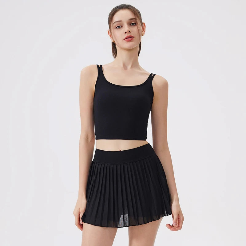Women's Two-Piece Fitness Yoga Set - Summer Tennis Shorts & Top