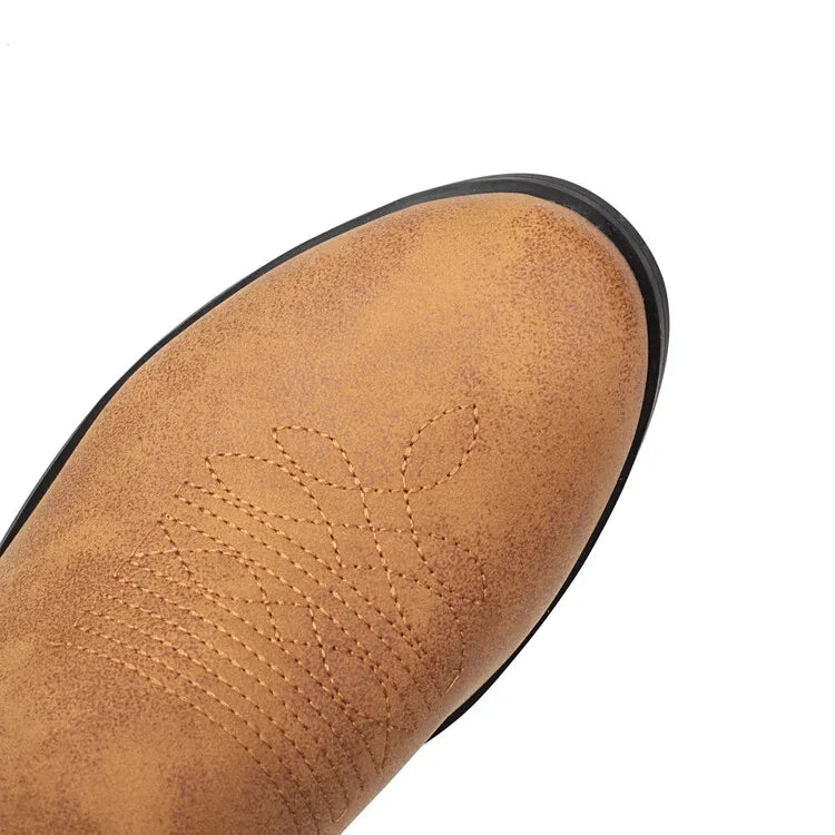 Totem Embroidered Ankle Boots - Pointed Toe Chelsea Boots with 6cm Wedge Heel