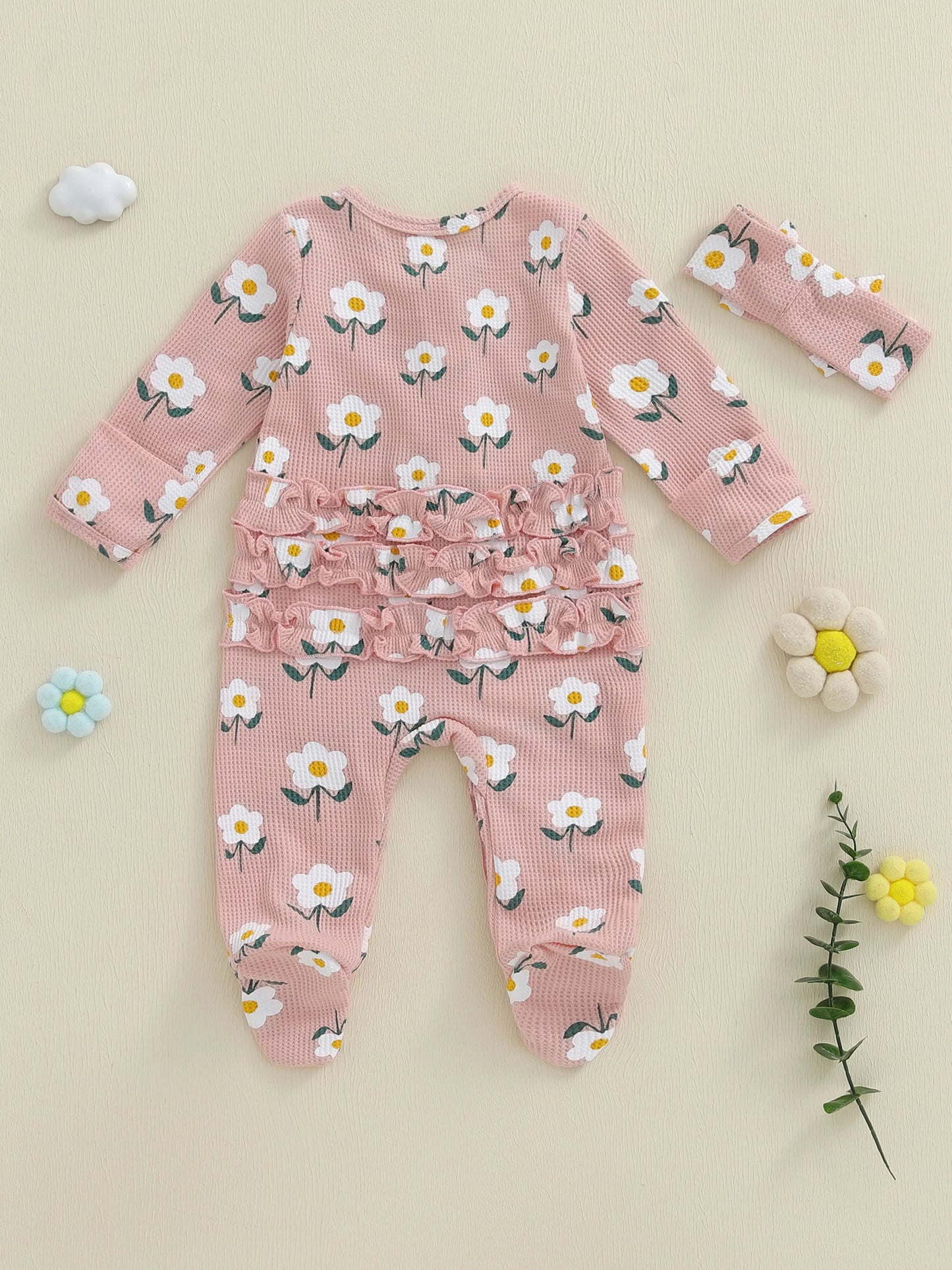 Lovely Newborn Baby Floral Print Romper with Headband (0-12M)