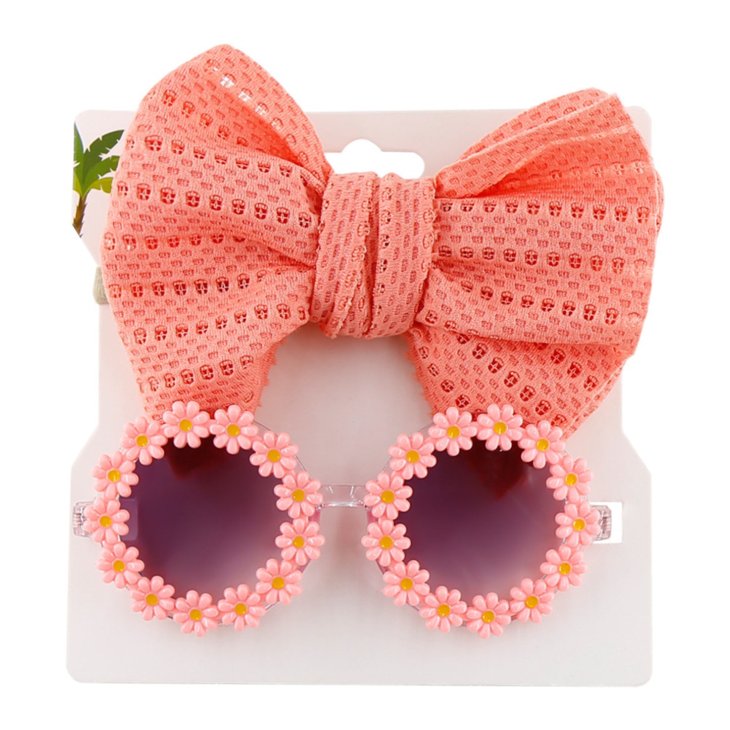 Children Kids Girls  Sunglasses Headband Set  - 2pcs Sunflower Sunglasses Matching Elastic Hollow Bow Hair Band