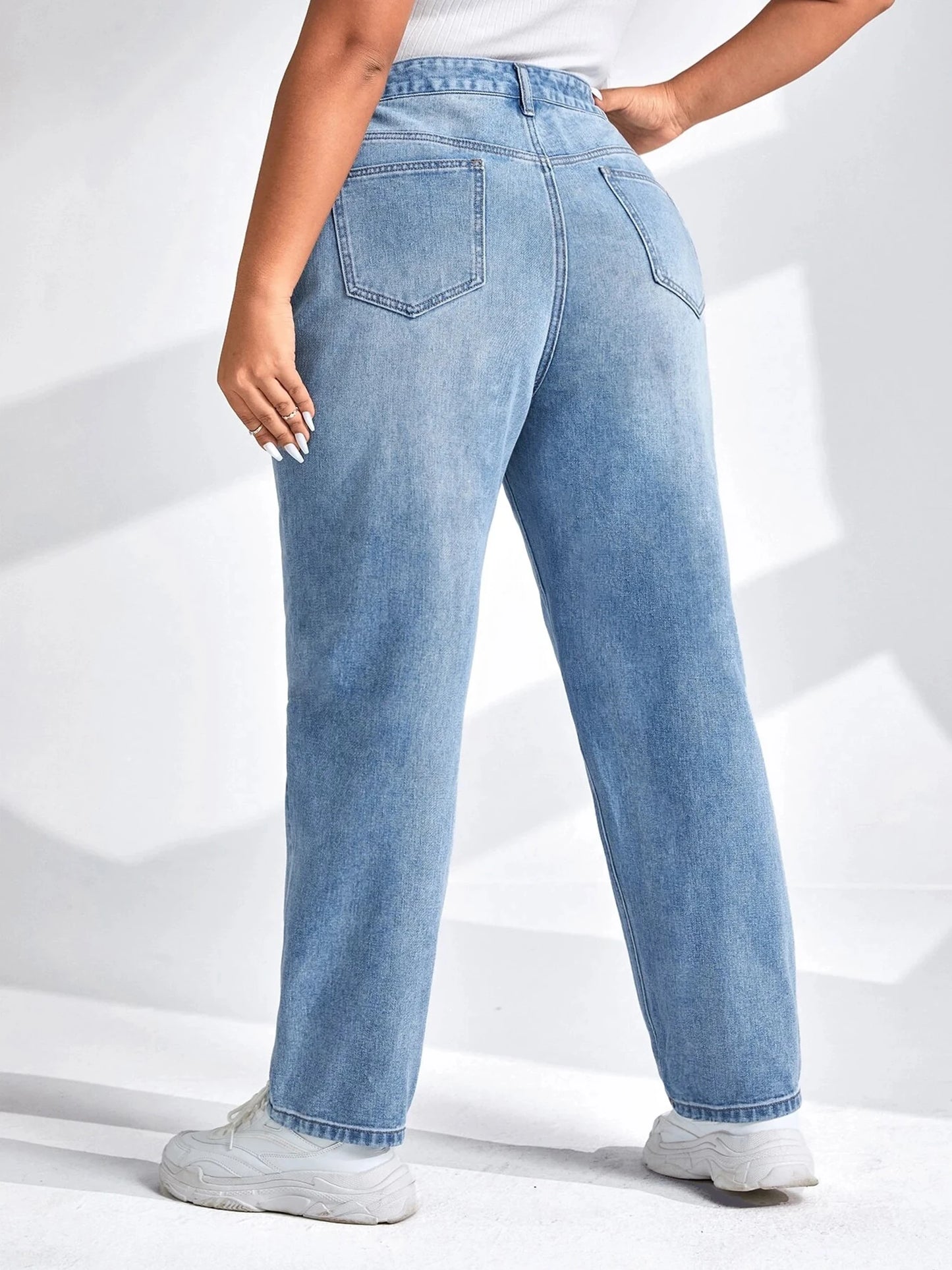 Women Plus Size Harem Light Blue High Waist Stretchy Full Length Slim Fitting Tapered Jeans