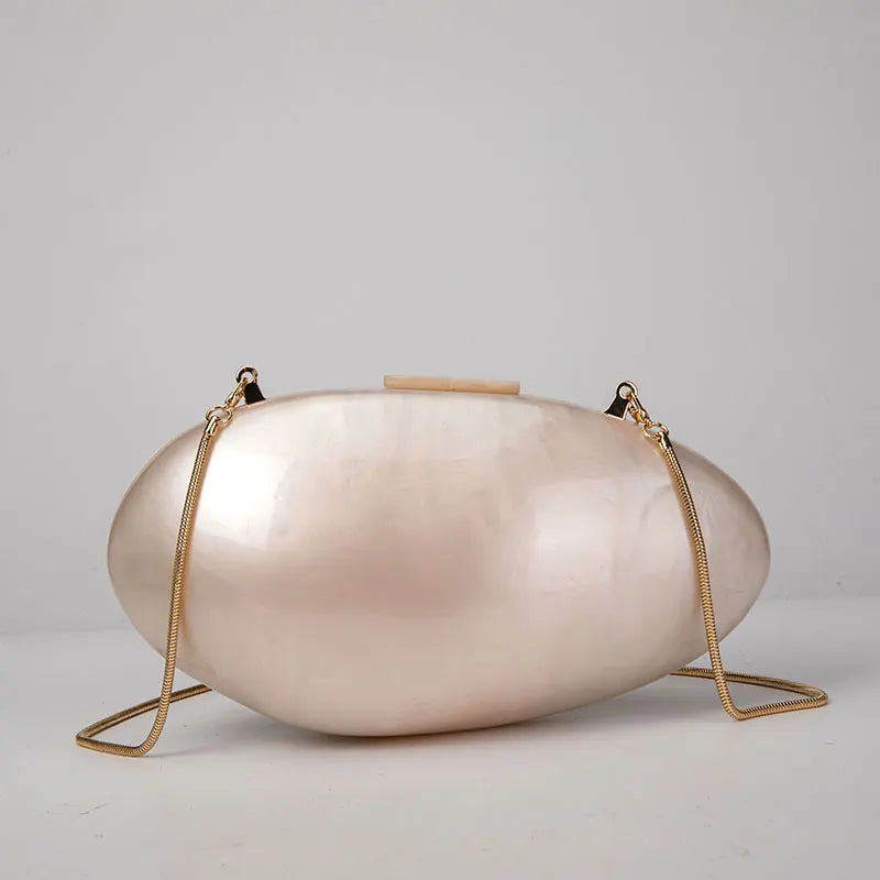 Women's Pearl Acrylic  Clutch Purse Mini Shell Chain Shoulder Crossbody Handbag