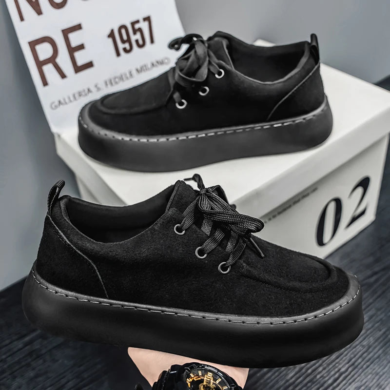 Men's Platform Suede Shoes Lace Up Shoes