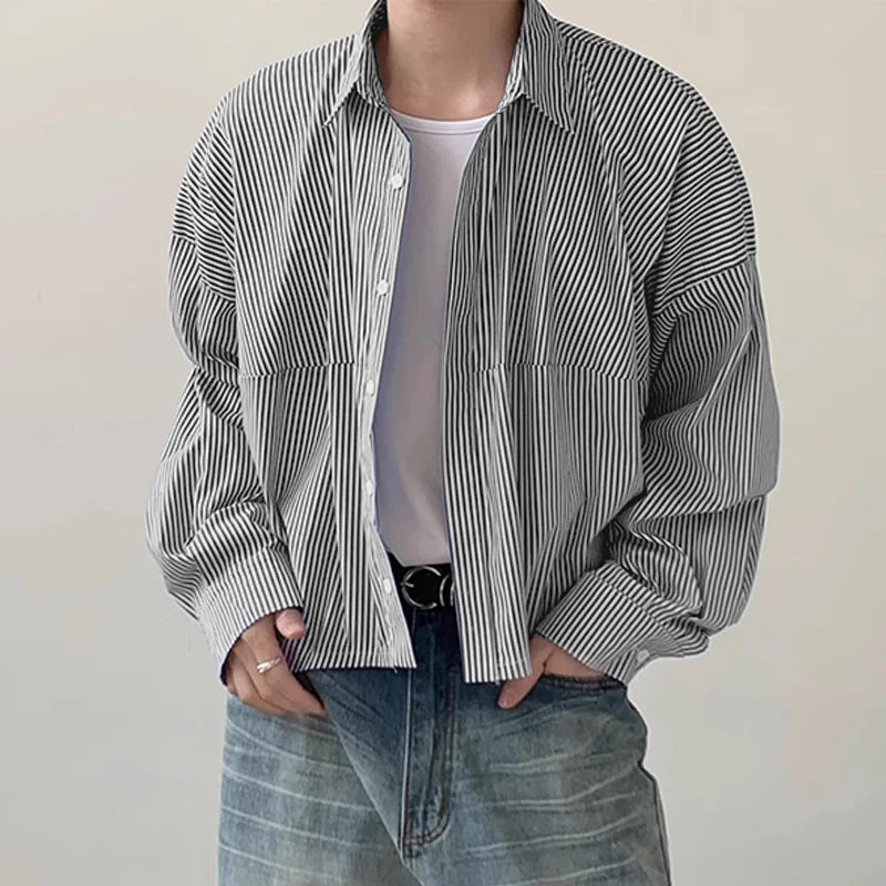 Men's Striped Lapel Long Sleeve Loose Shirt