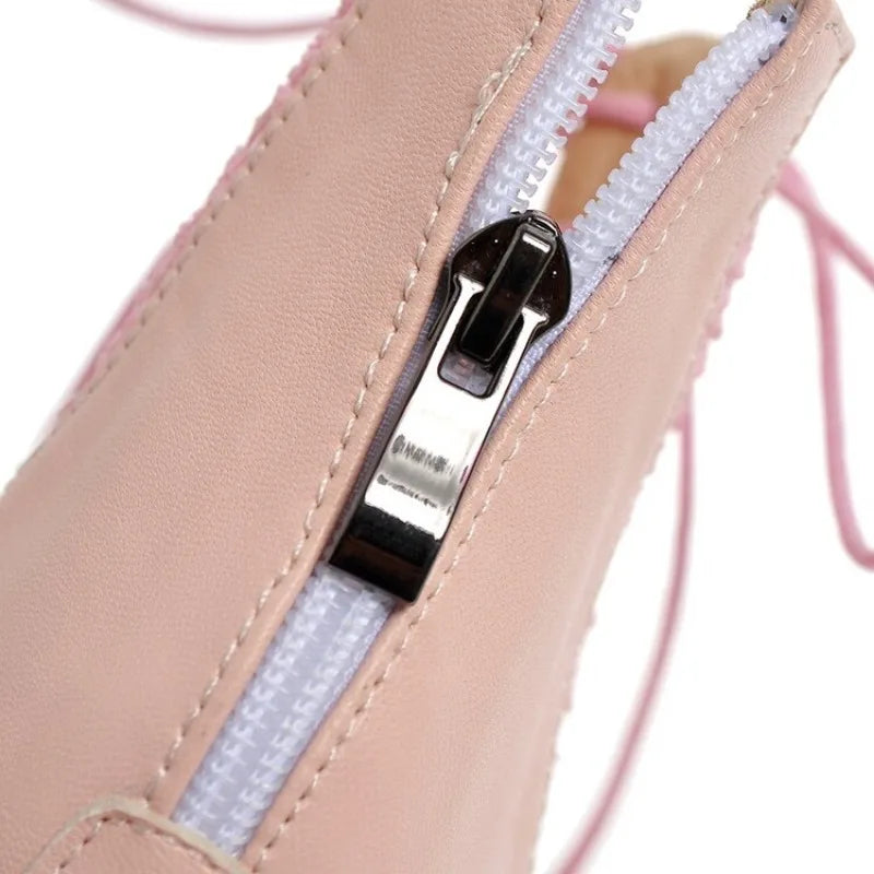 Women's Open Toe Summer Short Back Zipper Leather Mesh Hollow Cool Boots
