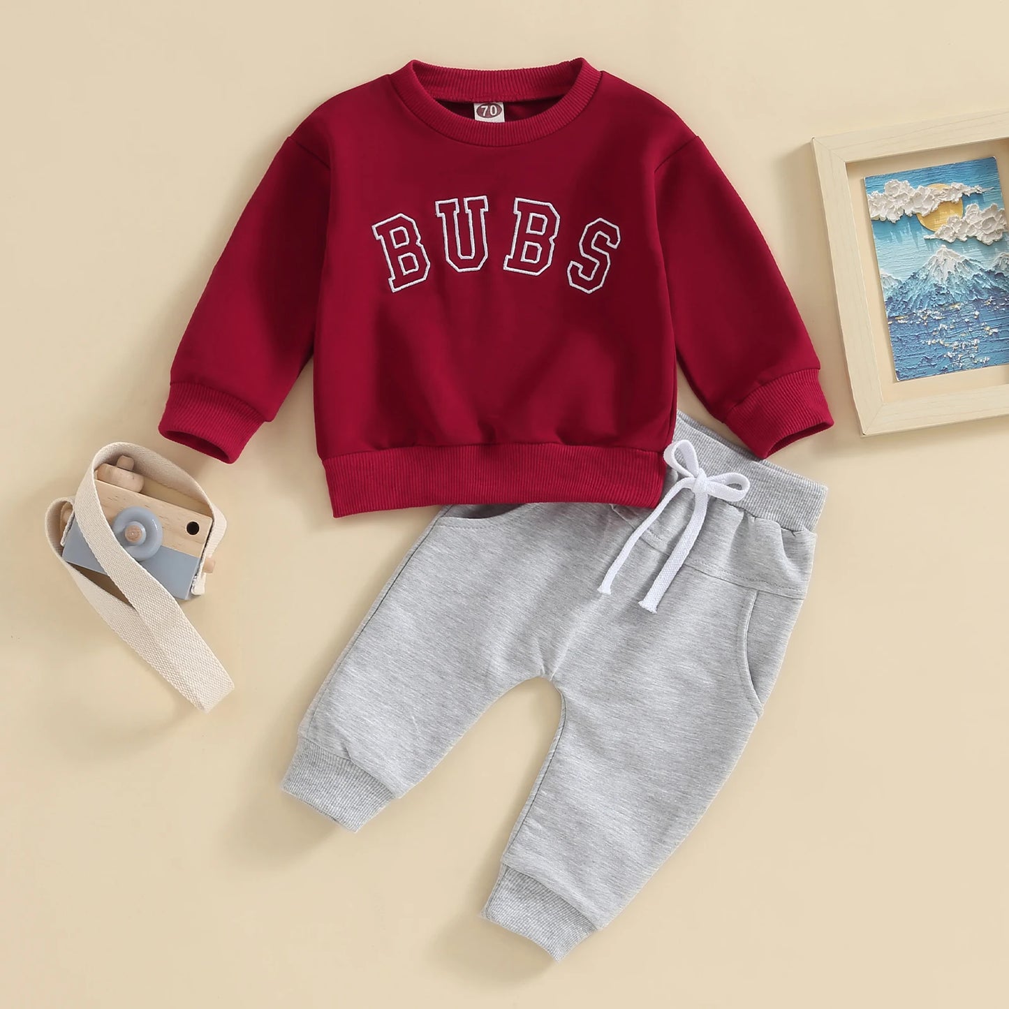 0-3Y Baby Boys 2pcs Long Sleeve Letter Print Pullover Sweatshirt and Trousers Set