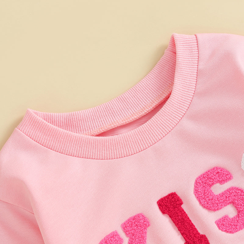 Toddler Baby Girl's Long Sleeve Letter Embroidery Pullover Sweatshirt