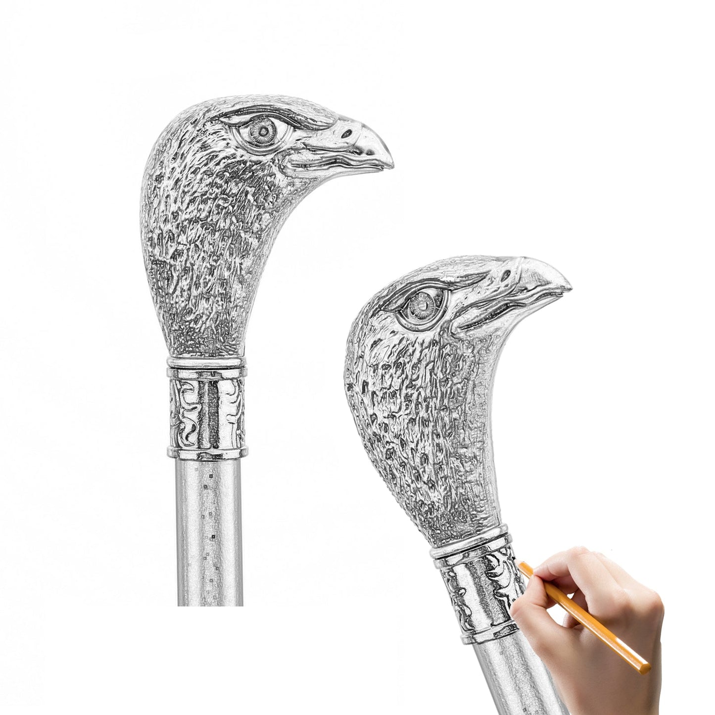 Sliver Eagle Head with Blue Eyes Walking Cane Fashion Decorative Walking Stick Gentleman Elegant Cosplay Cane Knob Crosier 93cm