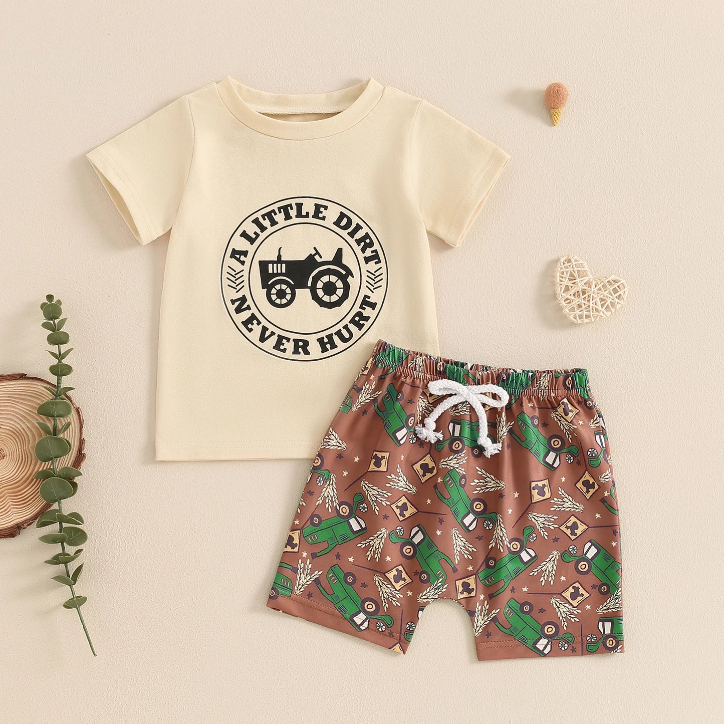 0-3Y Summer Casual Baby Boys Clothes Set 2pcs Short Sleeve Letters Print T-shirt with Tractor Shorts Outfit