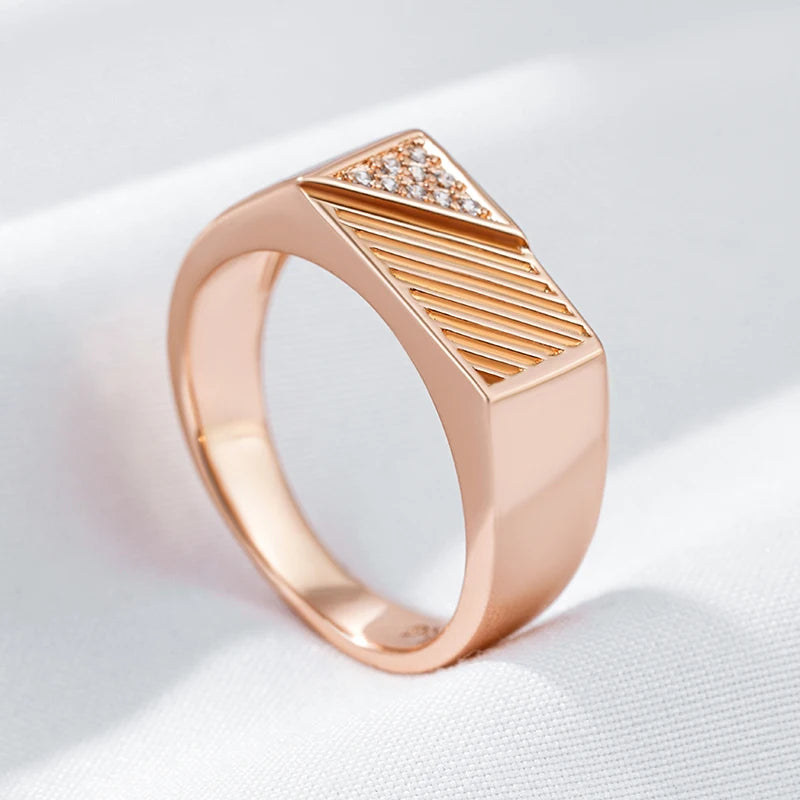 Unisex Square 585 Rose Gold Colour Natural Zircon Ring