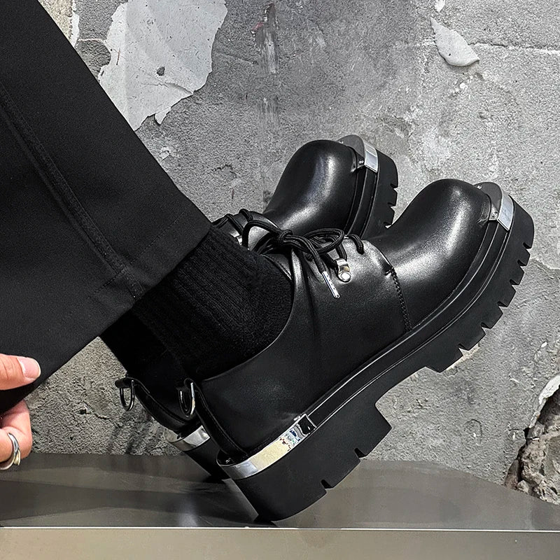 Men's Platform Derby Shoes - Genuine Leather Thick Sole