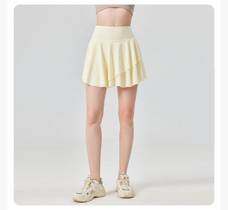Women's High Waist Tennis Skirt with Built-in Shorts - Quick Dry Athletic Skort