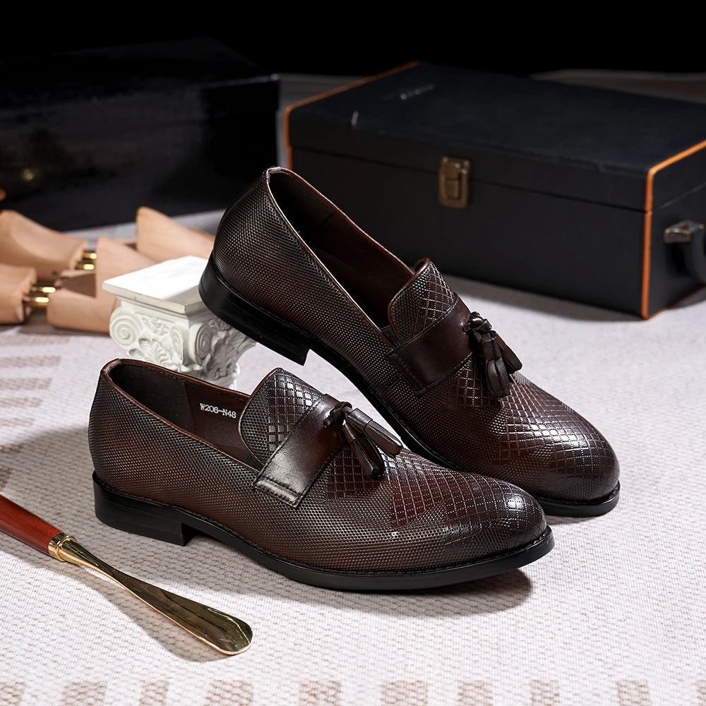 Men's Tassel Genuine Leather Slip on Daily Casual  Handmade Office Wedding Loafer Shoes