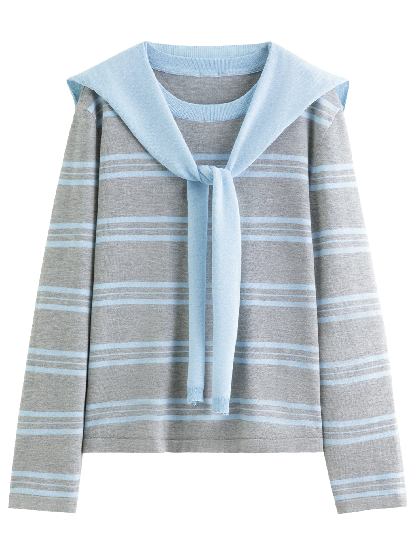 Striped Shawl and Sweater Skirt Set - Contrasting Knit Two-Piece