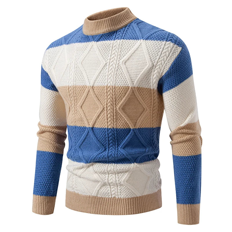 Men's Patchwork Mock Neck Knitted Pullover Sweater | 3 Colours | M–4XL