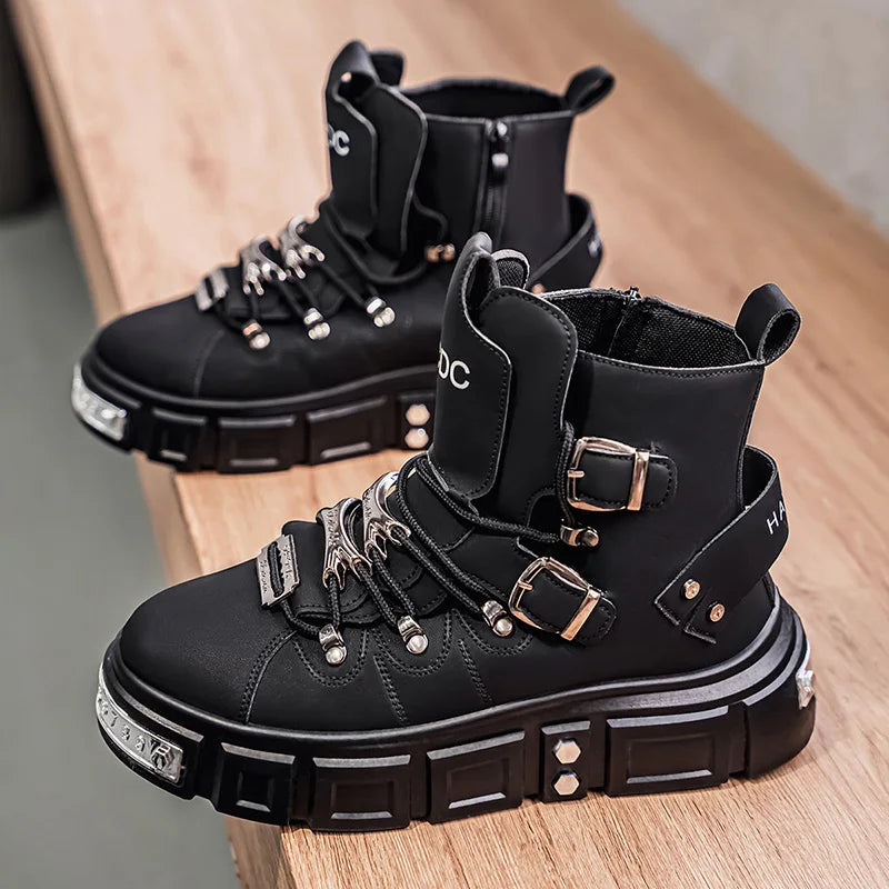 Men's High-Top Platform Sneakers - Metal Detail Skateboard Boots