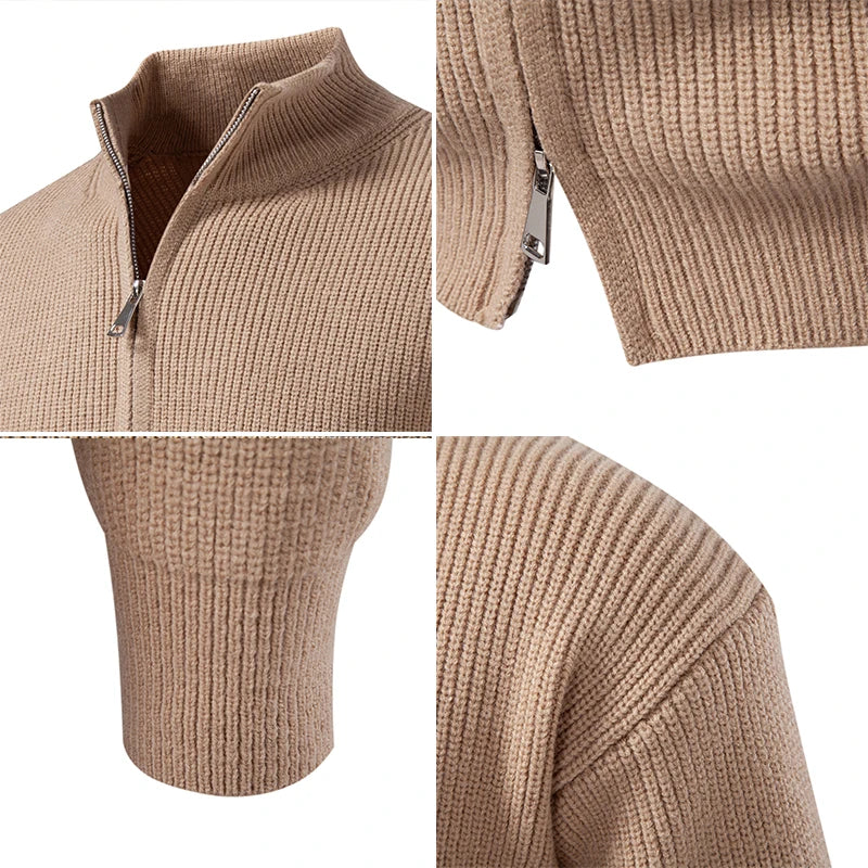 Men's Stand Collar Zip Cardigan - Smart Casual Knitted Sweater Coat