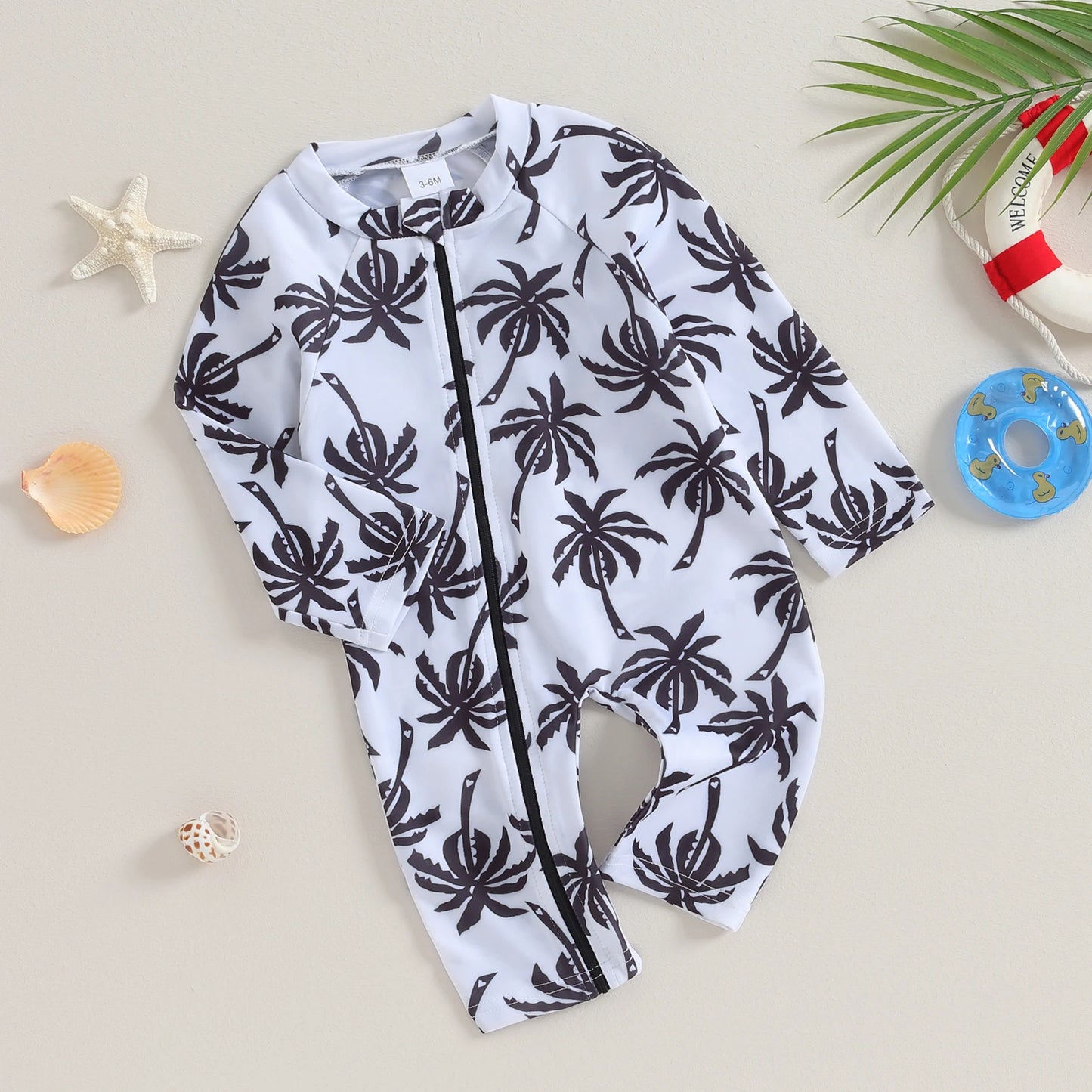 0-24M Infant Baby Boys Swimsuit - Long Sleeve Zip-up Shark/Spider Print Swimwear