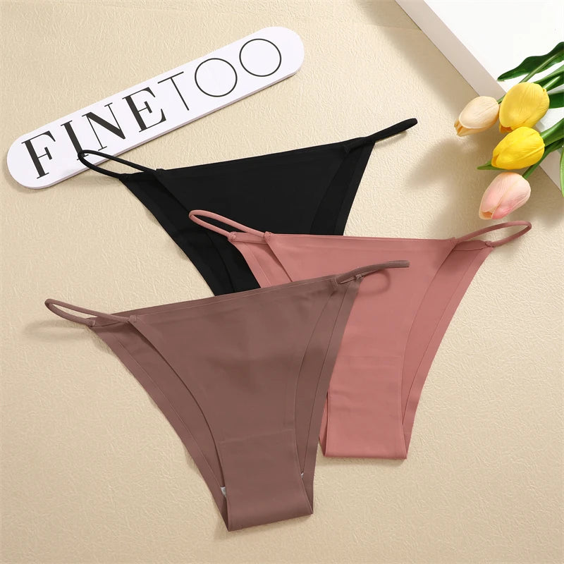 Women's 4Pcs/set Seamless Underwear Ice Silk Briefs Panties Thin Strap Lingerie