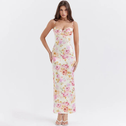 Women's Floral Print Spaghetti Strap Maxi Dress