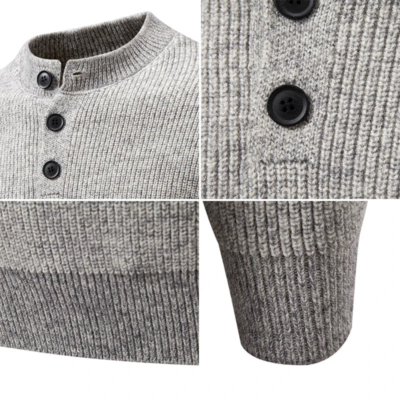 Men's Button Stand Collar Knitted Sweater