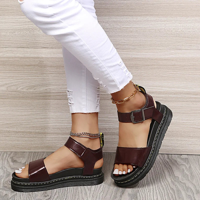 Women's Ankle Strap PU Thick-soled Soft Buckle Sandals