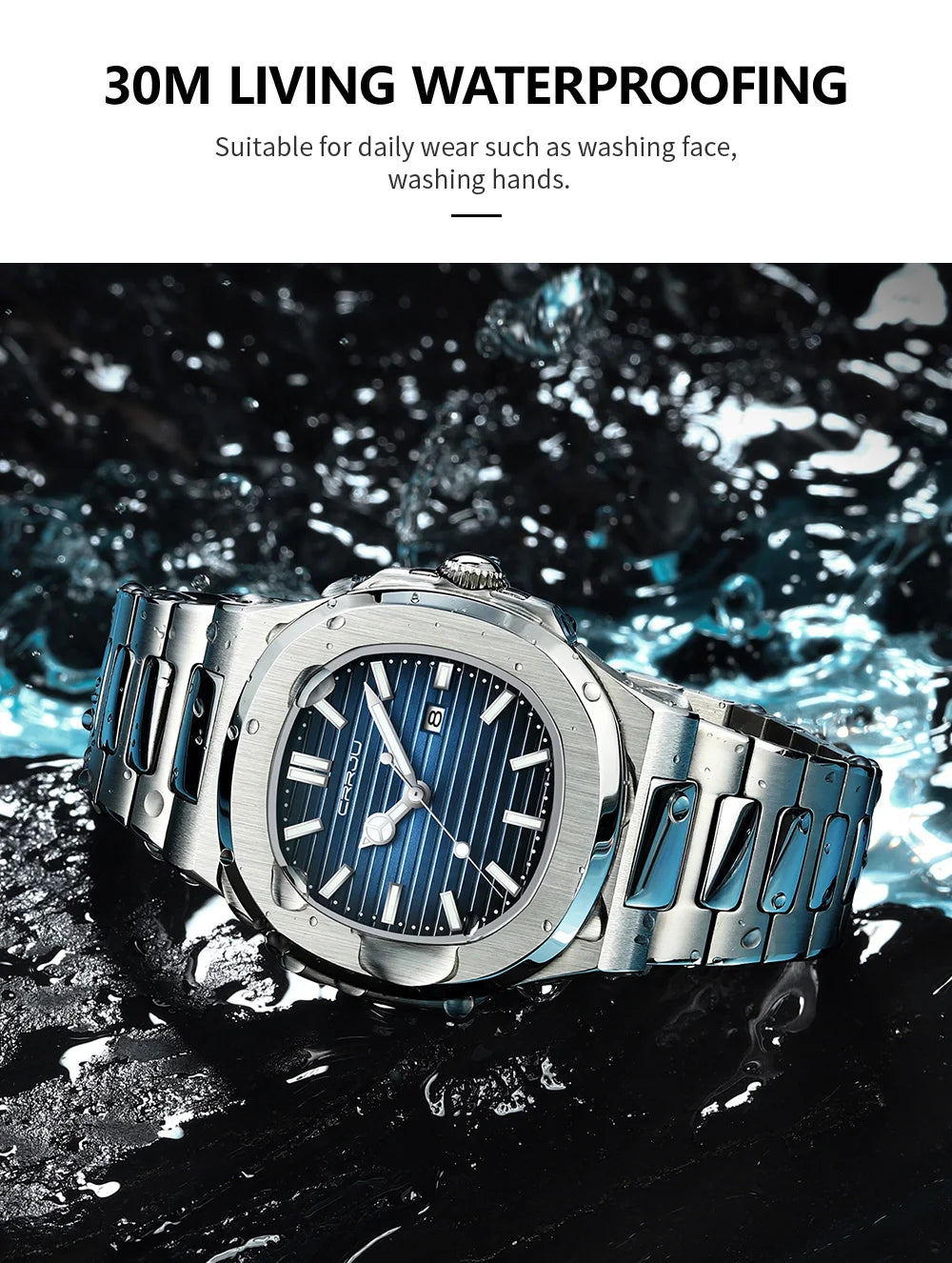 Men's Sports Watch - Square Dial Waterproof with Luminous Date Display