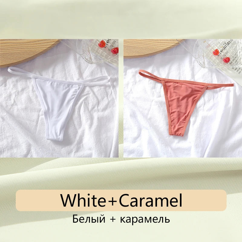Women's Cotton Seamless Thong Set - Low Waist Comfort Underwear (2 Pack)