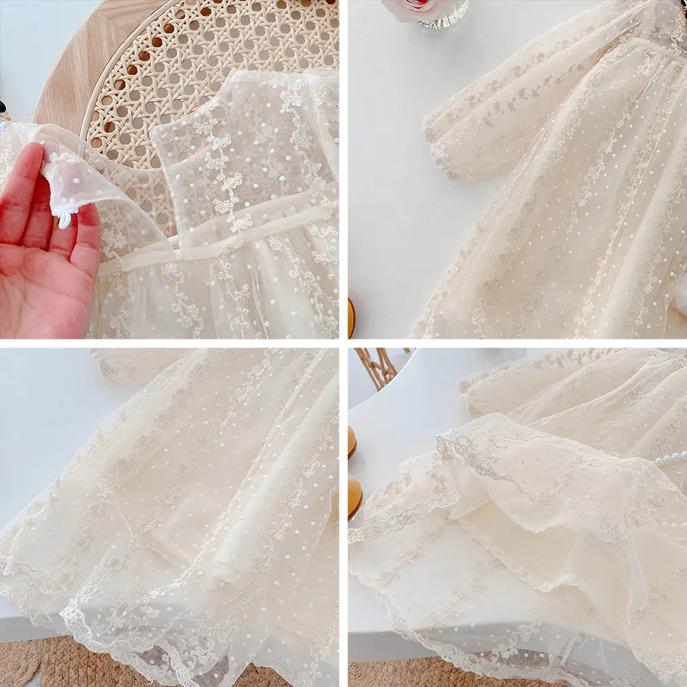 Girls' Lace Tulle Princess Dress – Long Sleeve Party & Wedding Dress
