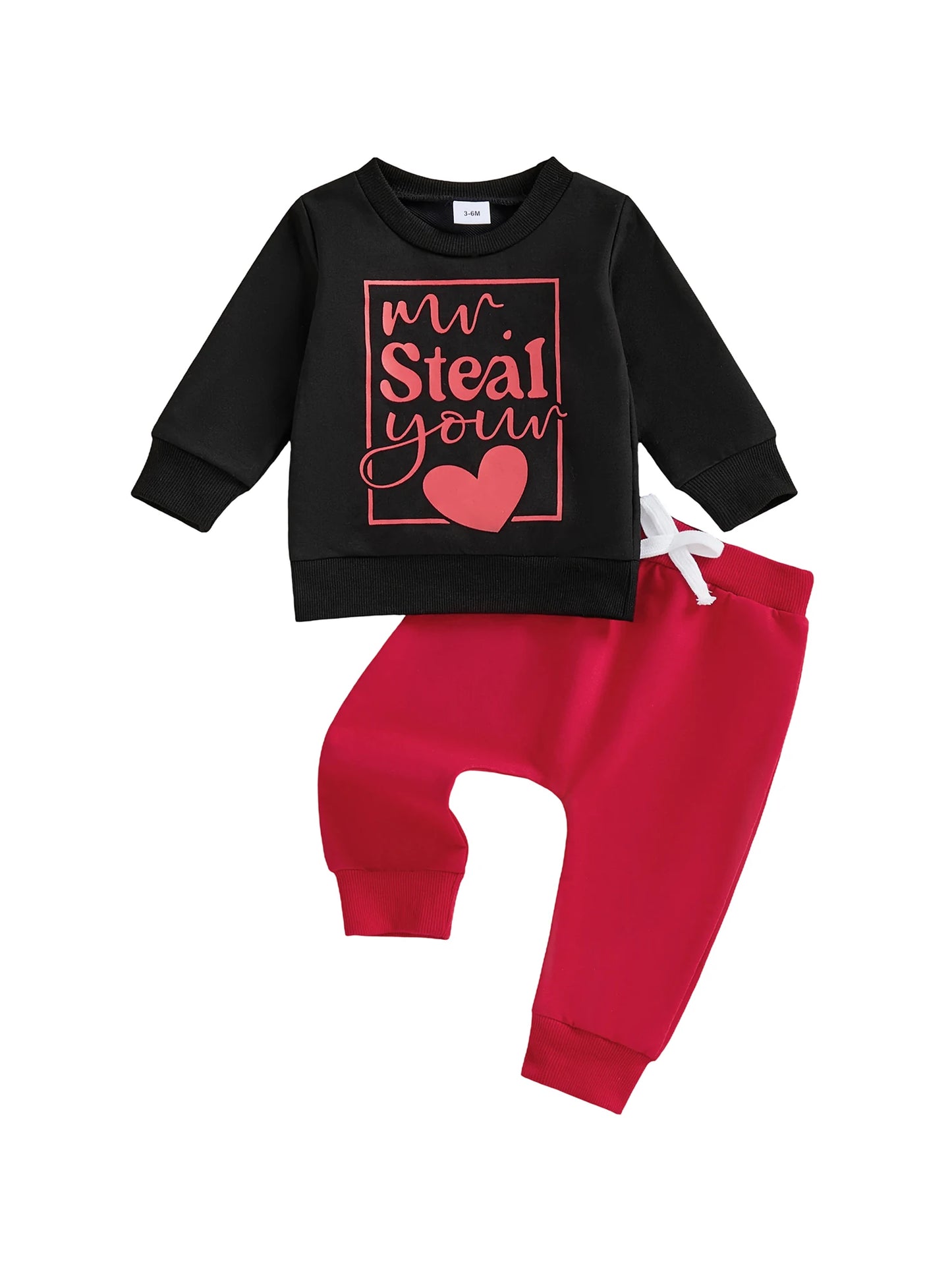 Baby Boys Valentine's Day Outfit Set - Heart Print Sweatshirt & Pants