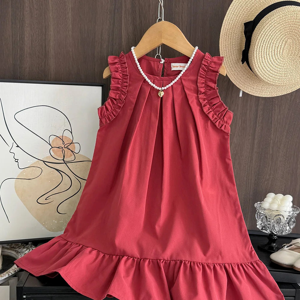 Girl's Clothes Summer Red Sleeveless Casual Dress