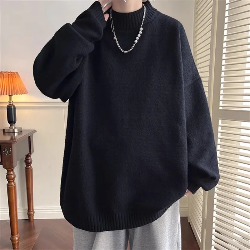 Men's Oversized Mock Neck Knit Pullover Sweater