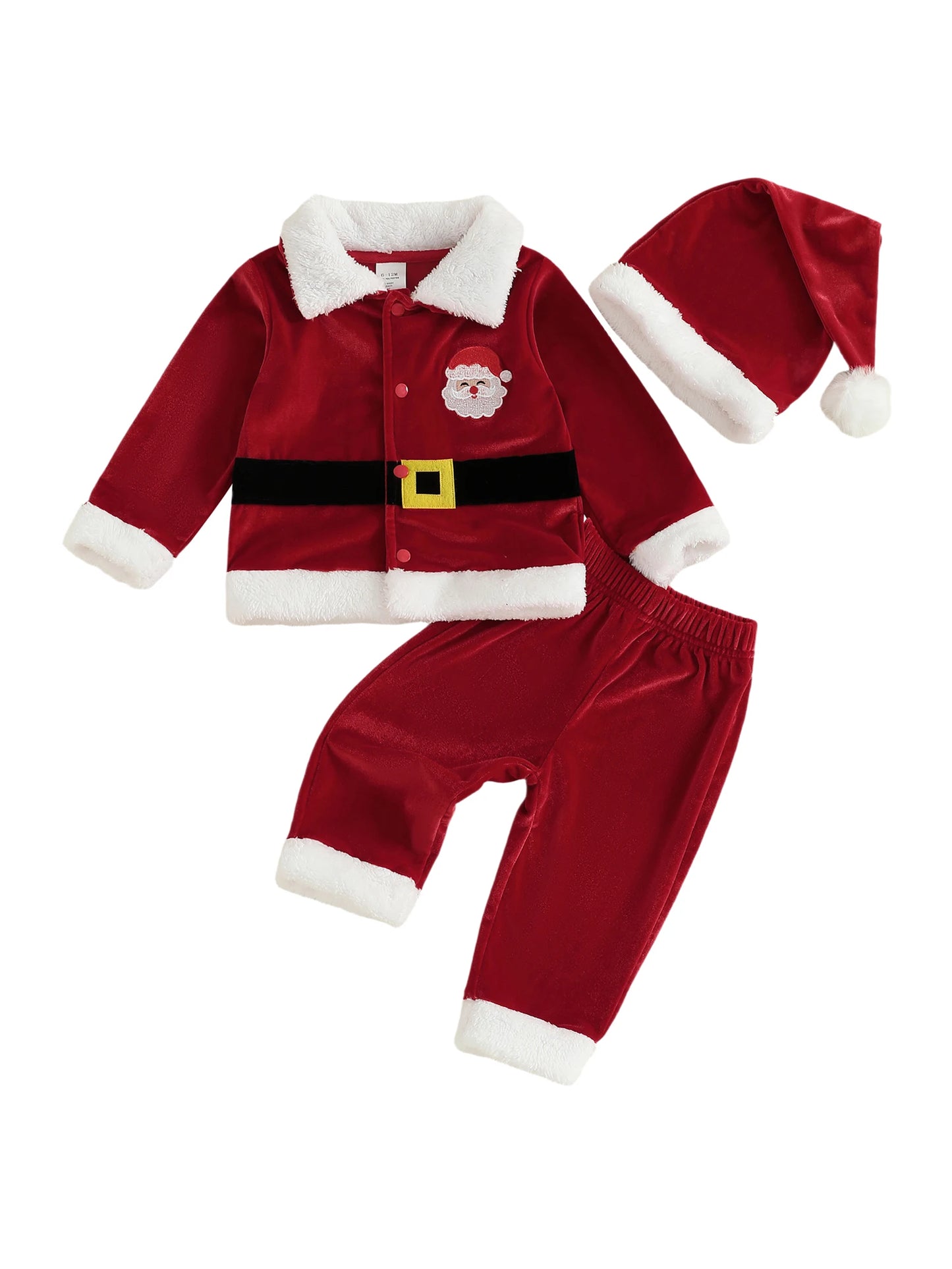 Christmas Santa Costume Set - Kids Lapel Button Down Top & Pants Outfit