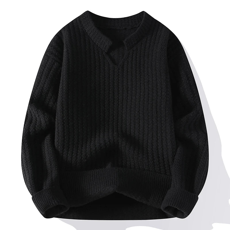 Autumn Winter V-Neck Knitted Sweater - Solid Colour Breathable Pullover