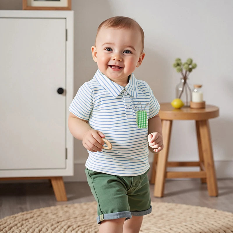 0-4Y Toddler Kids Boys Summer T Shirts Short Sleeve Casual Golf Embroidery Striped Print Pullover Top