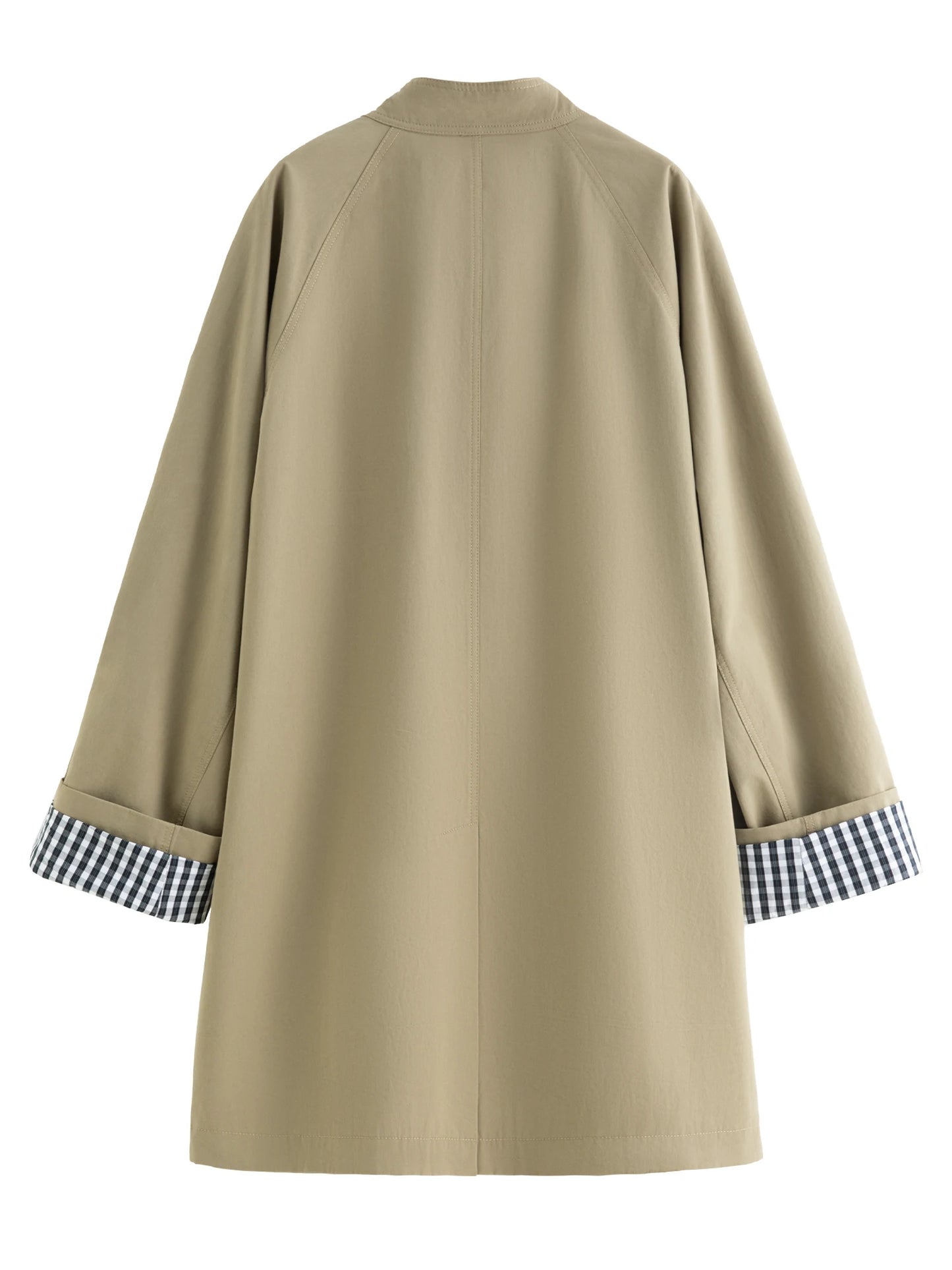 Stand Collar Trench Coat - Plaid Patchwork Relaxed Fit Windbreaker