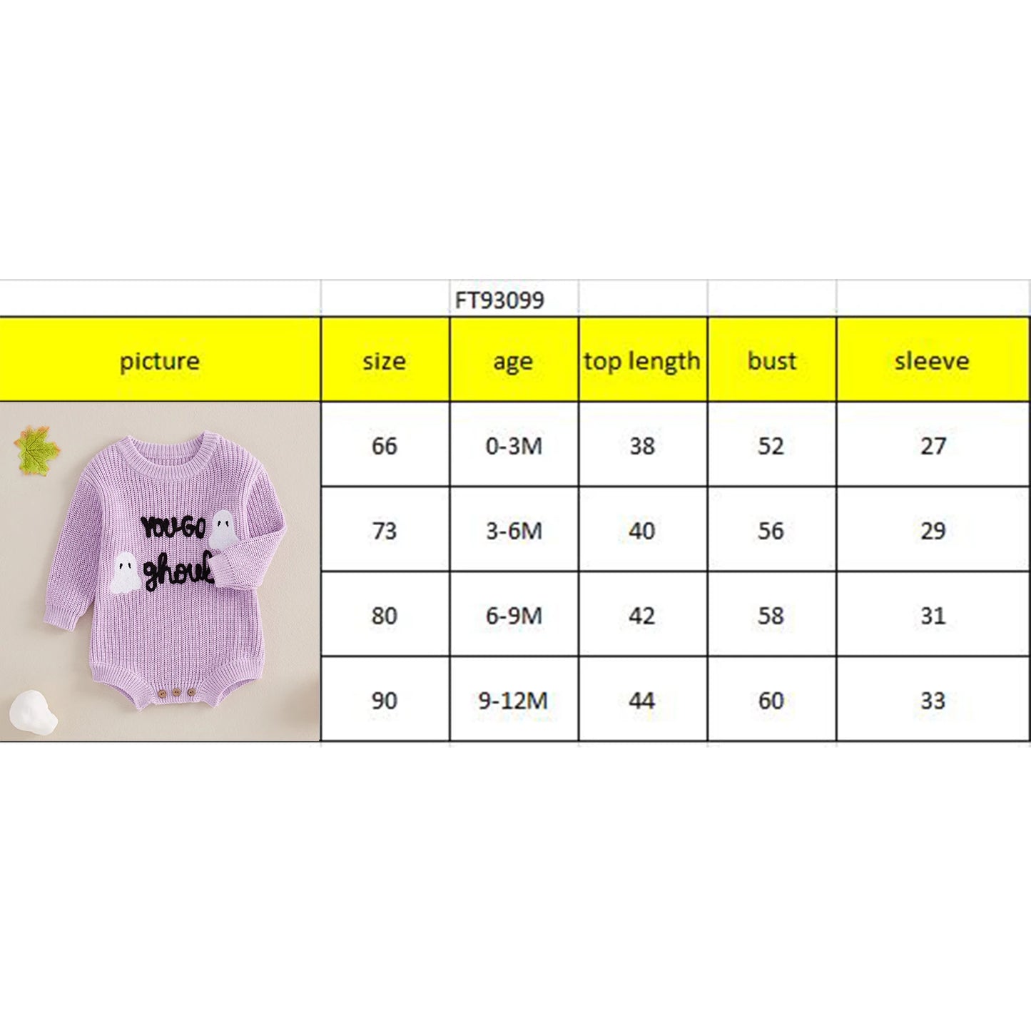 0-12M Baby Girls Boys Halloween Sweater - Romper Letter Ghost Embroidery Crew Neck Long Sleeve Jumpsuit