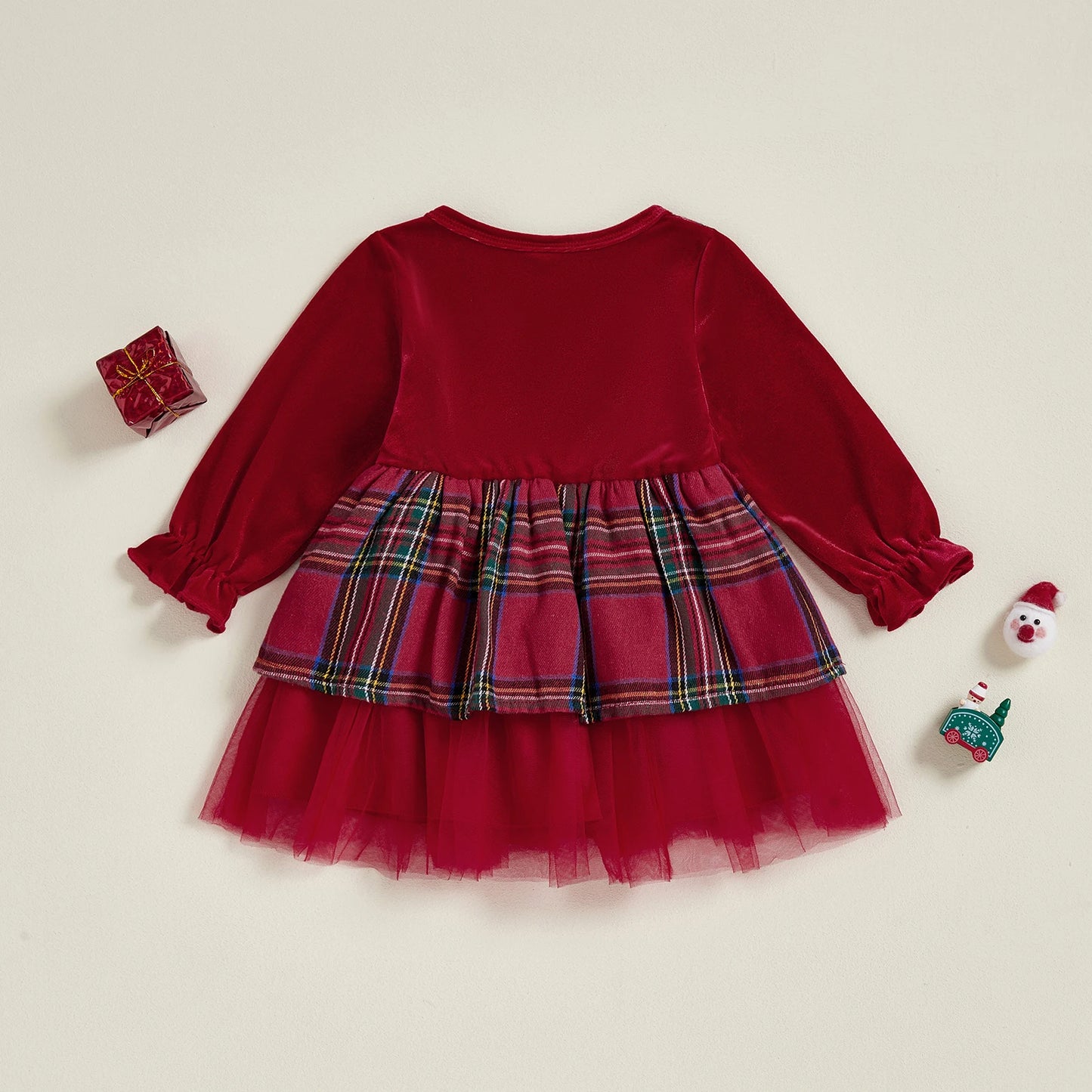 Baby Girls Christmas Plaid Velvet Party Dress (0-4Y)