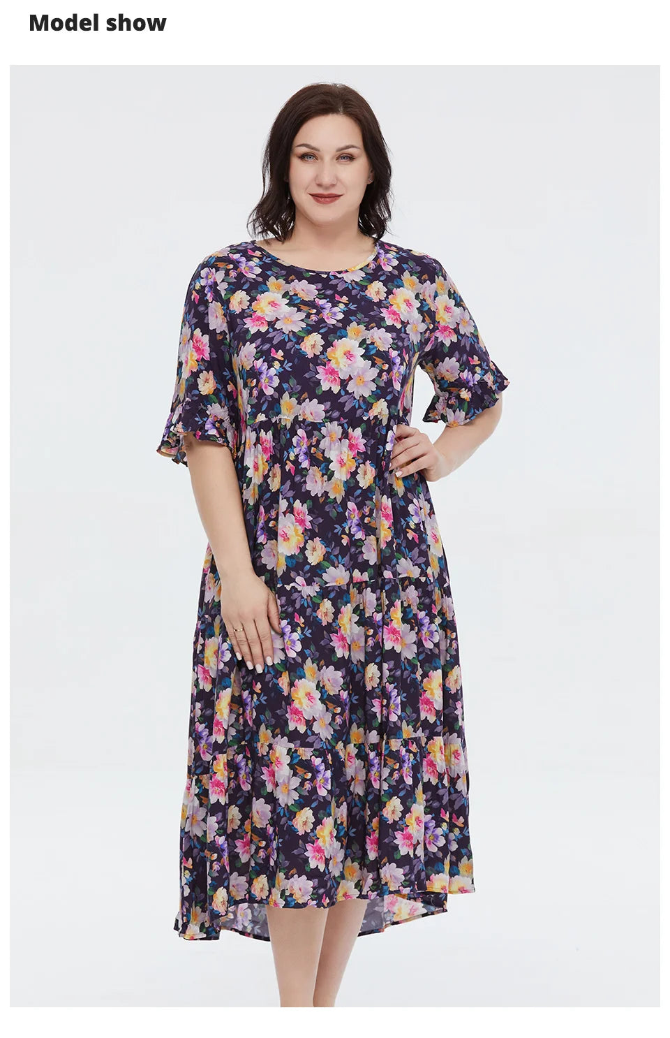 Women's Oversized Floral Print A-Line Midi Dress