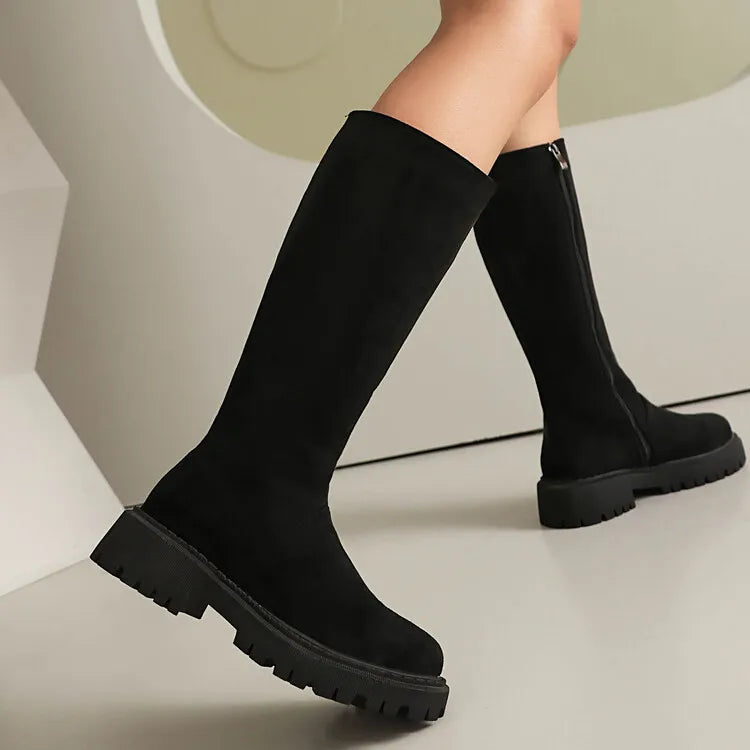 Faux Suede Ankle Boots - 5cm Flat Heel with Belt Buckle Detail