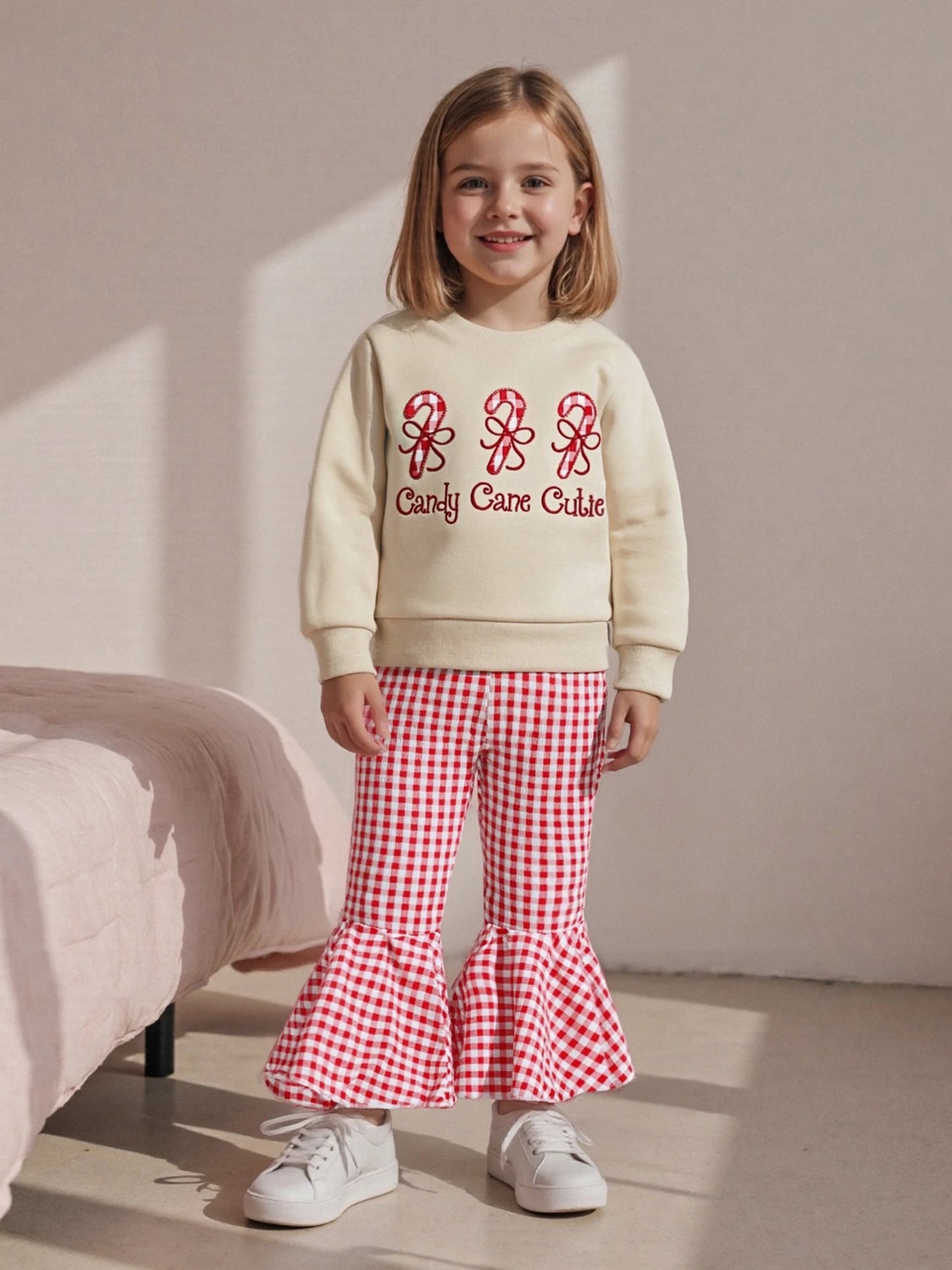Baby Girls 2-Piece Christmas Clothes Set - Candy Cane Bow Embroidery Sweatshirt & Pants (0-3Y)