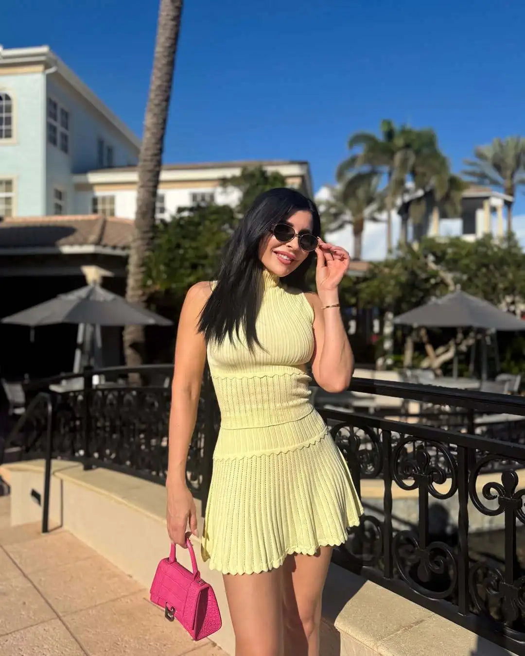 Women's Knitted Sleeveless 2 Piece Co-ord Set - Mini Skirt & Top