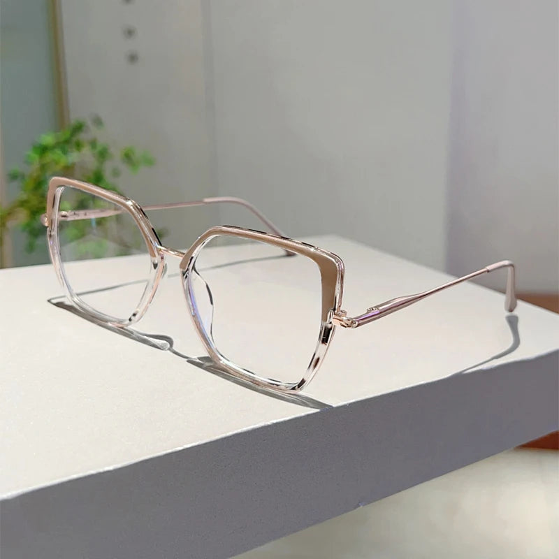 Fashion Oversized Black Frame Glasses - Blue Light Blocking Retro Metal Eyewear
