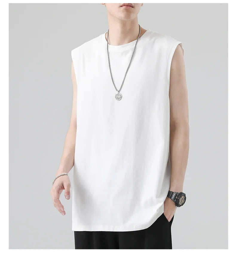 Men's Summer Cotton Sleeveless Loose Vest Sports Comfortable Breathable Round-Neck Tank Top