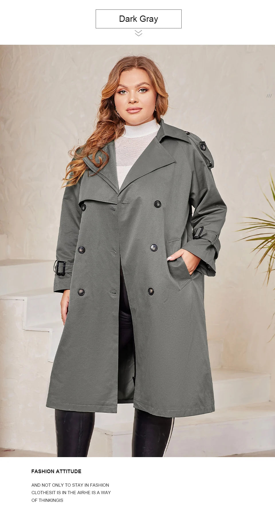 Women's Trench Coat Plus Size Double-Breasted Belted Windbreaker