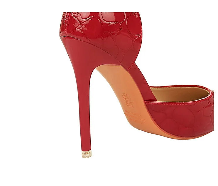 Women's Patent Leather Stone Pattern High Heels Square Head Stilettos Shoes